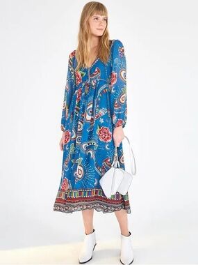FARM Rio Mystic Blue Midi Dress size M NWT